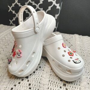 CROCS White Platform Sandals with Colorful Jibbitz